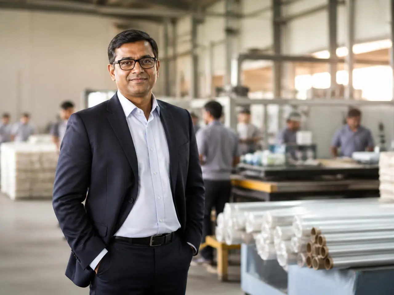 Business owner standing inside his growing manufacturing enterprise