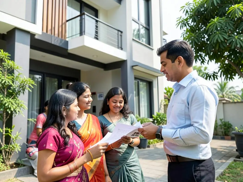Property owners discussing loan against property documents with a consultant