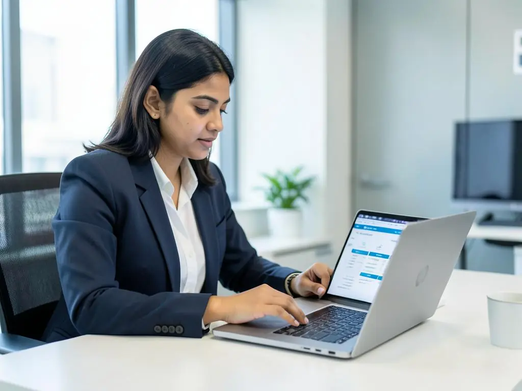 Salaried professional reviewing personal loan details on a laptop